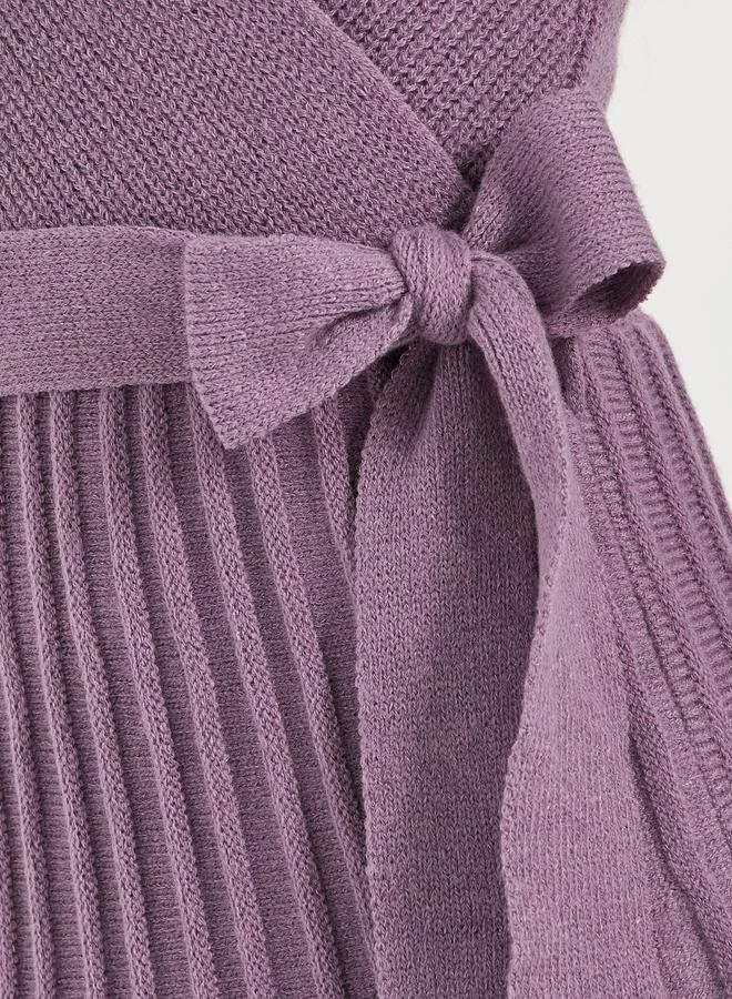 Styli Textured Knit Sweater Midi Dress with Tie Belt