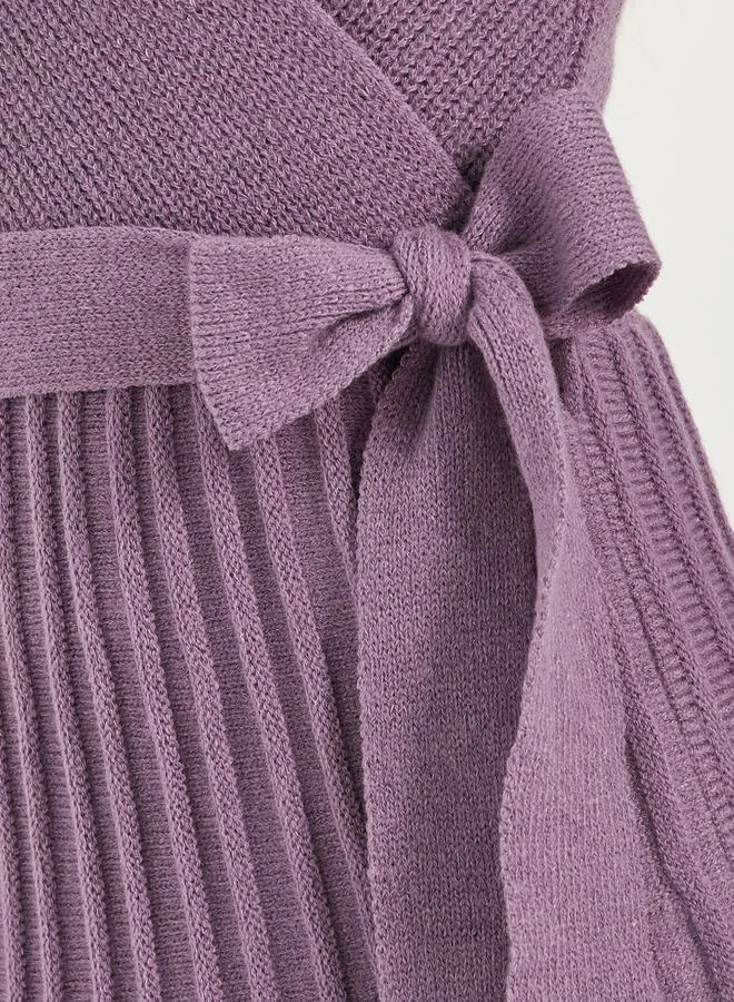 Styli Textured Knit Sweater Midi Dress with Tie Belt