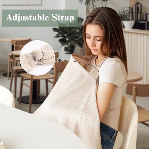 Coreeky 2 Pack Muslin Nursing Cover for Breastfeeding, Soft & Breathable 100% Cotton Breastfeeding Cover up with Adjustable Neck Strap, Multi-use Nursing Apron & Baby Carseat Canopy (Green) - Image 3