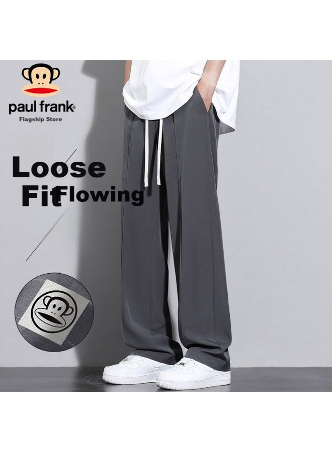 Paul Frank Paul Frank Men's Spring Casual Pants Men's Loose Straight Wide Leg Pants Trendy High Street Men's Pants Grey 3xl  - Image 1
