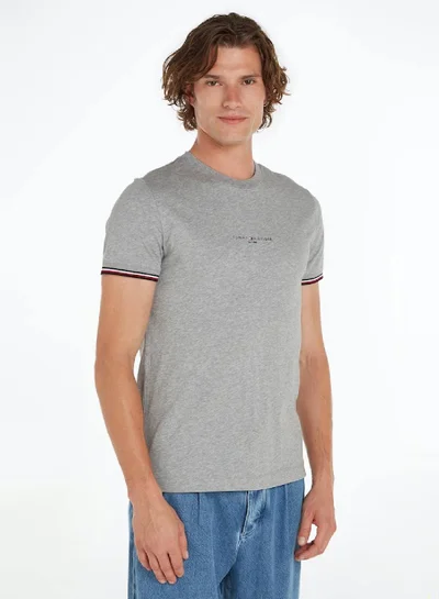 TOMMY HILFIGER Men's Tommy Logo Tipped T-shirt - Cotton, Grey