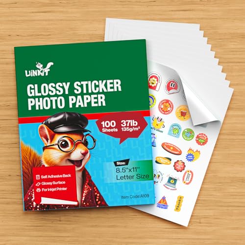 Uinkit 100 Sheets Printable Glossy Sticker Photo Paper 8.5x11 Full Sheet Inkjet Self Adhesive Photo Paper Label For for Scrapbooking, Brand Logo, Party Decor Stickers Letter Size - Image 5