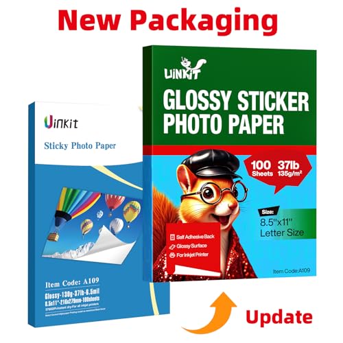 Uinkit 100 Sheets Printable Glossy Sticker Photo Paper 8.5x11 Full Sheet Inkjet Self Adhesive Photo Paper Label For for Scrapbooking, Brand Logo, Party Decor Stickers Letter Size - Image 3