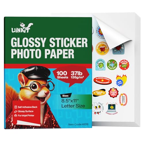 Uinkit 100 Sheets Printable Glossy Sticker Photo Paper 8.5x11 Full Sheet Inkjet Self Adhesive Photo Paper Label For for Scrapbooking, Brand Logo, Party Decor Stickers Letter Size - Image 1