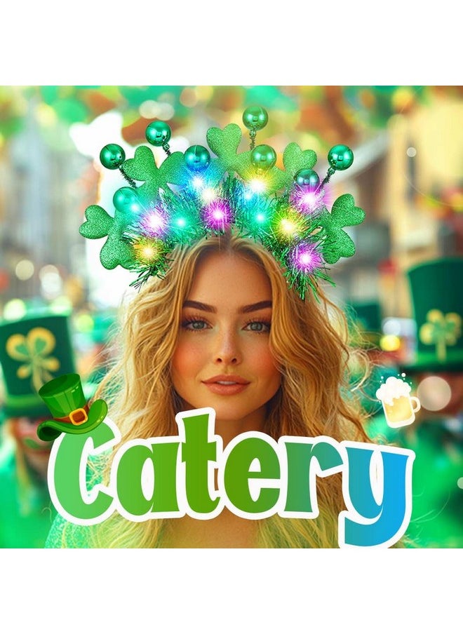 Catery Catery St Patrick's Day Headband Light Up Green Shamrock Hair Band Ball Irish Headwear Costume Accessories for Women and Girls  - Image 5