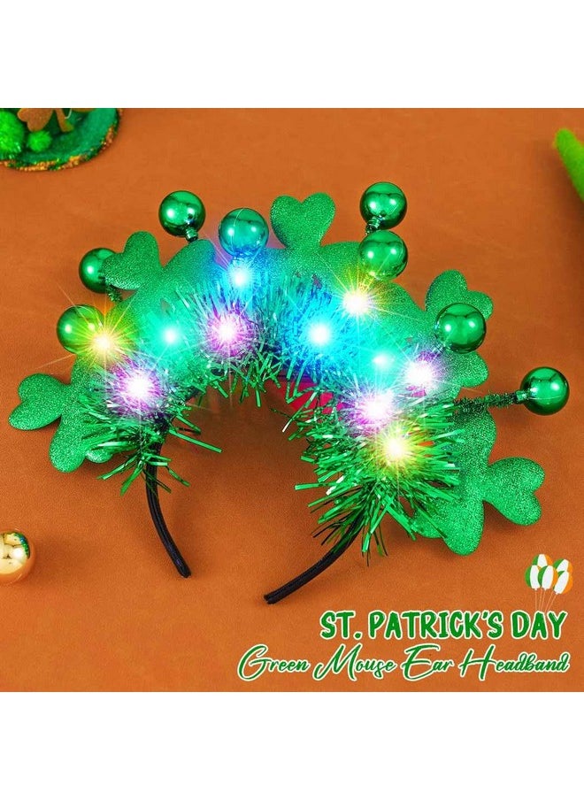 Catery Catery St Patrick's Day Headband Light Up Green Shamrock Hair Band Ball Irish Headwear Costume Accessories for Women and Girls  - Image 4