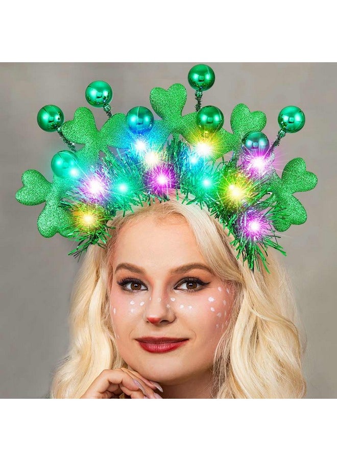 Catery Catery St Patrick's Day Headband Light Up Green Shamrock Hair Band Ball Irish Headwear Costume Accessories for Women and Girls  - Image 3