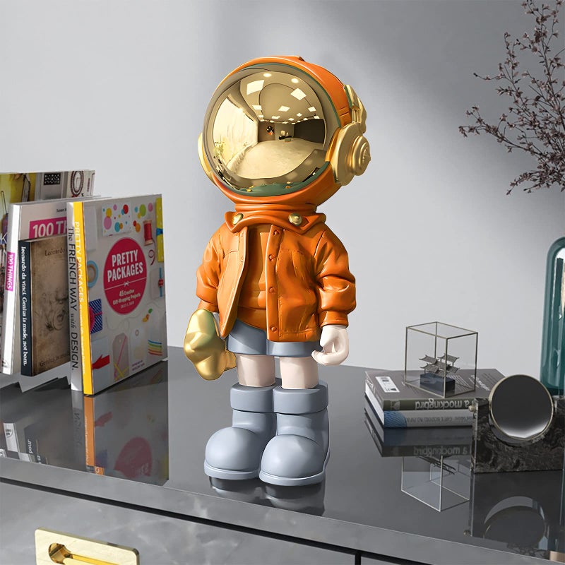 Dosker Astronaut Statues Spaceman Sculpture Polyresin Arts Gifts Orange Figurine Ornament Room Decor for Men Home and Crafts Desktop Accessories Tabletop Decoration  Living Room  Office  Bookshelf - Image 2