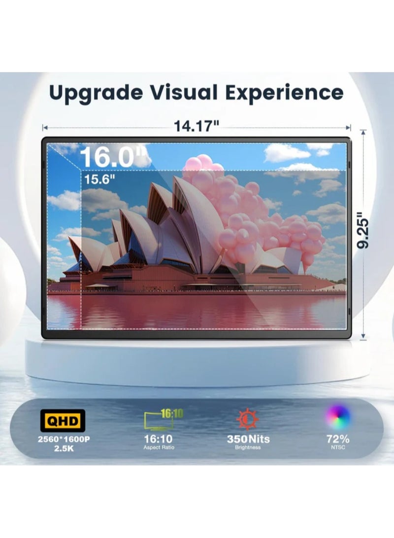 ڤي2كوم شاشة محمولة V2COM 2K N3 Pro بحجم 16 بوصة IPS عرض QHD 2560×1600 USB-C و HDMI شاشة خارجية فائقة النحافة للابتوب، الكمبيوتر والألعاب - Image 3