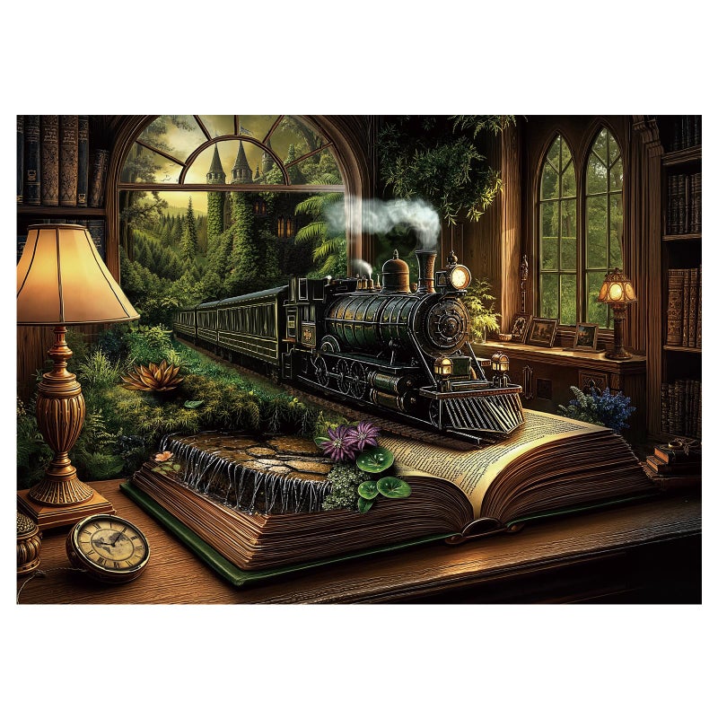 BBOLDIN Train Fantasy Forest Puzzle 1000 Pieces for Adults Magic Book Vintage Castle Jigsaw Puzzles Nature Plant Tree Bookshelf Puzzles - Image 3