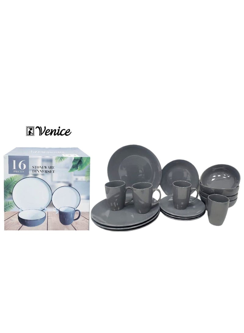 فينيس طقم عشاء فينيس من 16 قطعة من الفخار الحجري - أطباق وأوعية للطعام والتقديم والاستخدام في المطبخ