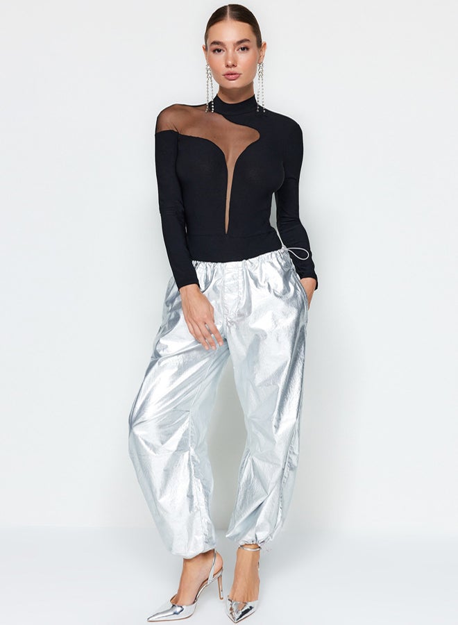 trendyol Black Transparent Detailed Knitted Tulle Bodysuit TPRAW24BD00011 - Image 3