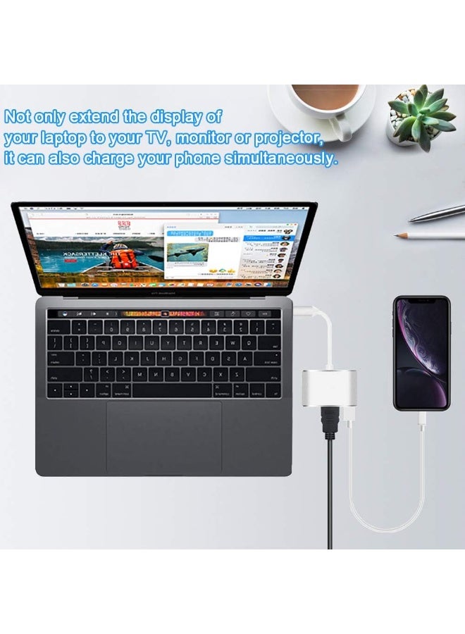 3-in-1 multi-port converter from USB Type-C to 4K HDMI and 3.0 port for fast charging, compatible with MacBook, Chromebook, and laptops, color silver. - Image 3