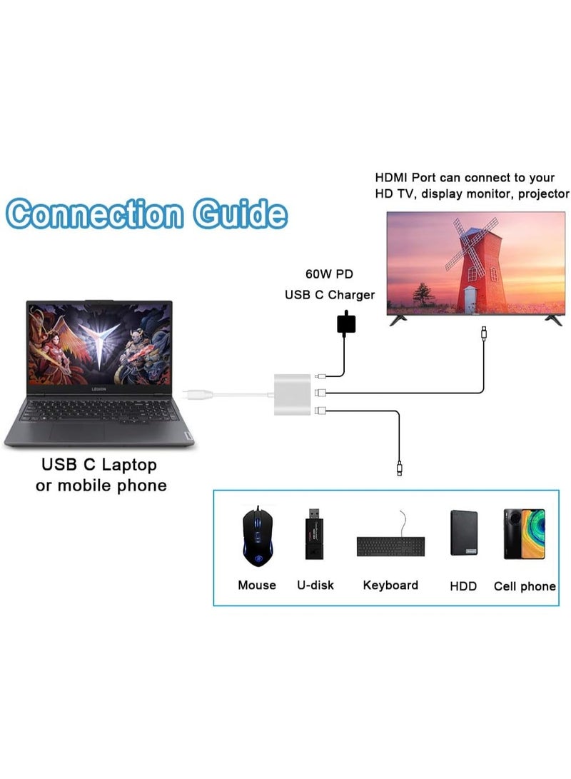 3-in-1 multi-port converter from USB Type-C to 4K HDMI and 3.0 port for fast charging, compatible with MacBook, Chromebook, and laptops, color silver. - Image 4