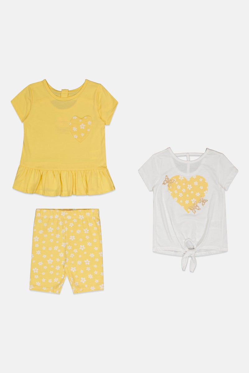 Freestyle Toddlers Girl 3Pcs Graphic Print T-Shirt And Shorts Set, Multicolor - Image 2