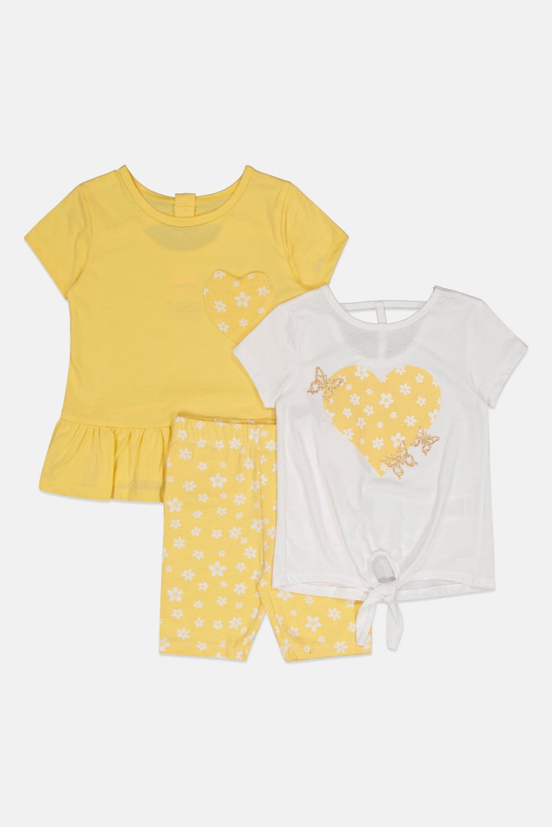 Freestyle Toddlers Girl 3Pcs Graphic Print T-Shirt And Shorts Set, Multicolor - Image 4