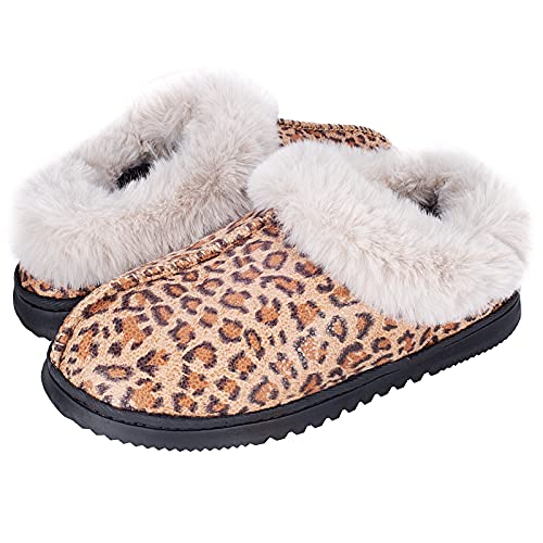 UBXRIN Womens Fuzzy Memory Foam Slippers Boots Cozy Faux Fur House Shoes Indoor Outdoor Rubber Sole Anti-Skid,Cheetah US7-8 - Image 4
