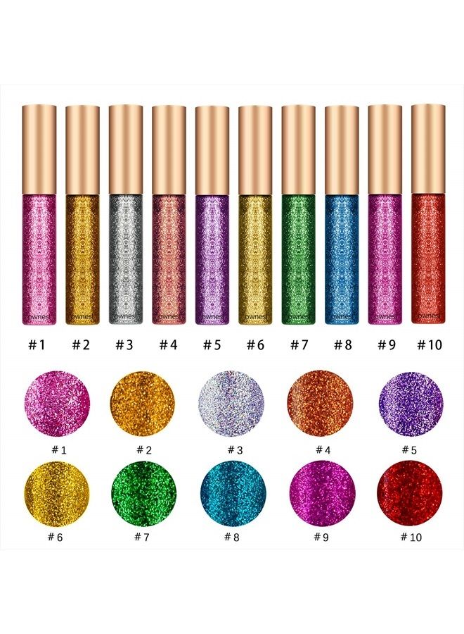Ownest 10 Colors Liquid Glitter Eyeliner, Metallic Shimmer Glitter Eyeshadow, Long Lasting Waterproof Shimmer Sparkling Eyeliner Eye Shadow-10pcs - Image 3