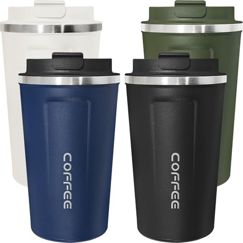 ATZNZIK 4 Pack Travel Coffee Mug 17oz Insulated Coffee Cup with Lid Reusable Thermal Coffee Cup Stainless Steel Coffee Tumbler to Keep Hot Cold Drinks for Car Daily Travel and Gifts Multicolor - Image 1