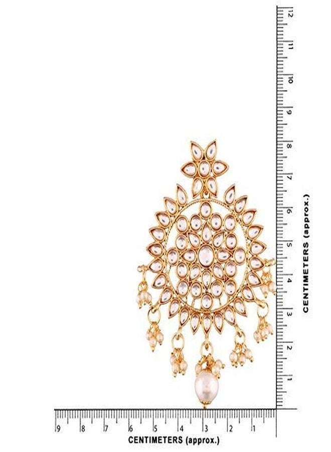 Aheli Ethnic Faux Kundan Drop Pearl Beads Dangle Earrings Maang Tikka Set Bollyood Wedding Party Fashion Jewelry Gift for Women (Drop Pearls White) - Image 3