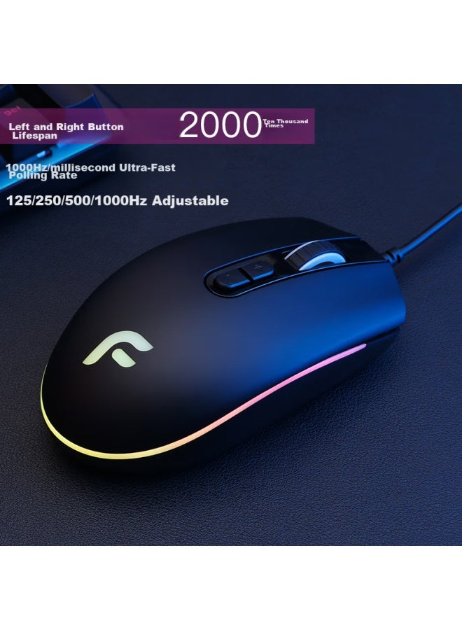 Dearmo F17s Wired Gaming Mouse, Mechanical Mouse, E-sports Rgb Mouse, Macro-definable Mouse, Laptop Mouse, Extreme Black, 4200dpi - Image 1