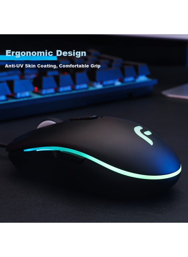 Dearmo F17s Wired Gaming Mouse, Mechanical Mouse, E-sports Rgb Mouse, Macro-definable Mouse, Laptop Mouse, Extreme Black, 4200dpi - Image 4