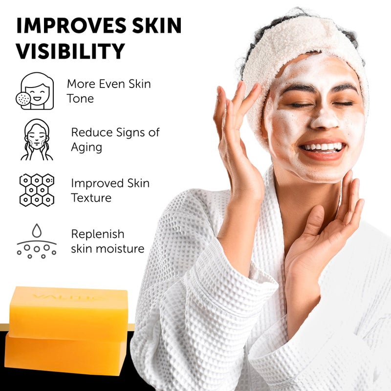 VALITIC Kojic Acid Dark Spot Remover Soap with Turmeric, Vitamin C, Retinol - Original Japanese Complex with Hyaluronic Acid, Vitamin E, Shea Butter, Castile Olive Oil - 2 Pack and African Net Sponge - Image 4