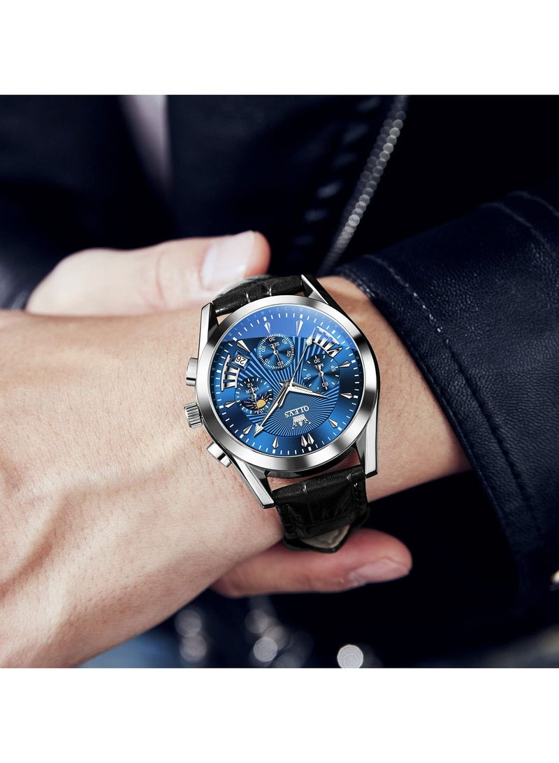 OLEVS Men's Casual Leather Watch, Big Face Chronograph Watch For Men, Fashion Easy to Read Dress Watch, Men's Waterproof Luminous Date Analog Watch - Image 2