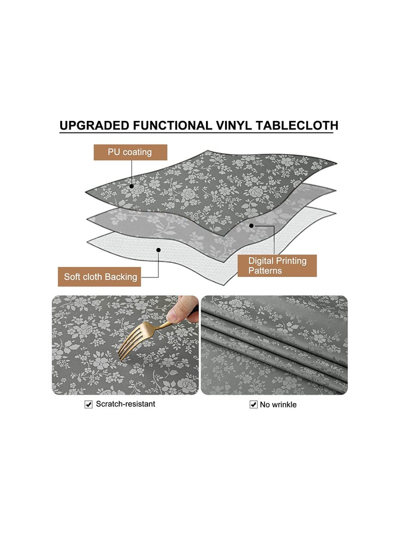 SYOSI - Round Tablecloth Waterproof Vinyl Tablecloth Round Heavy Duty Table Cloth Wipeable Table Cover for Kitchen and Dining Room Indoor Outdoor Party Wedding Grey 60" Round - Image 1