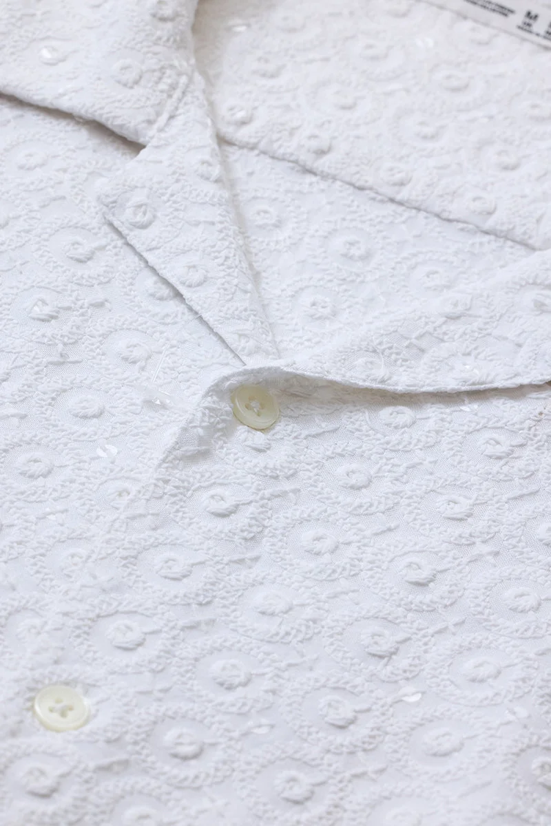 SNITCH White Embroidered Half Sleeve Boxy Shirt