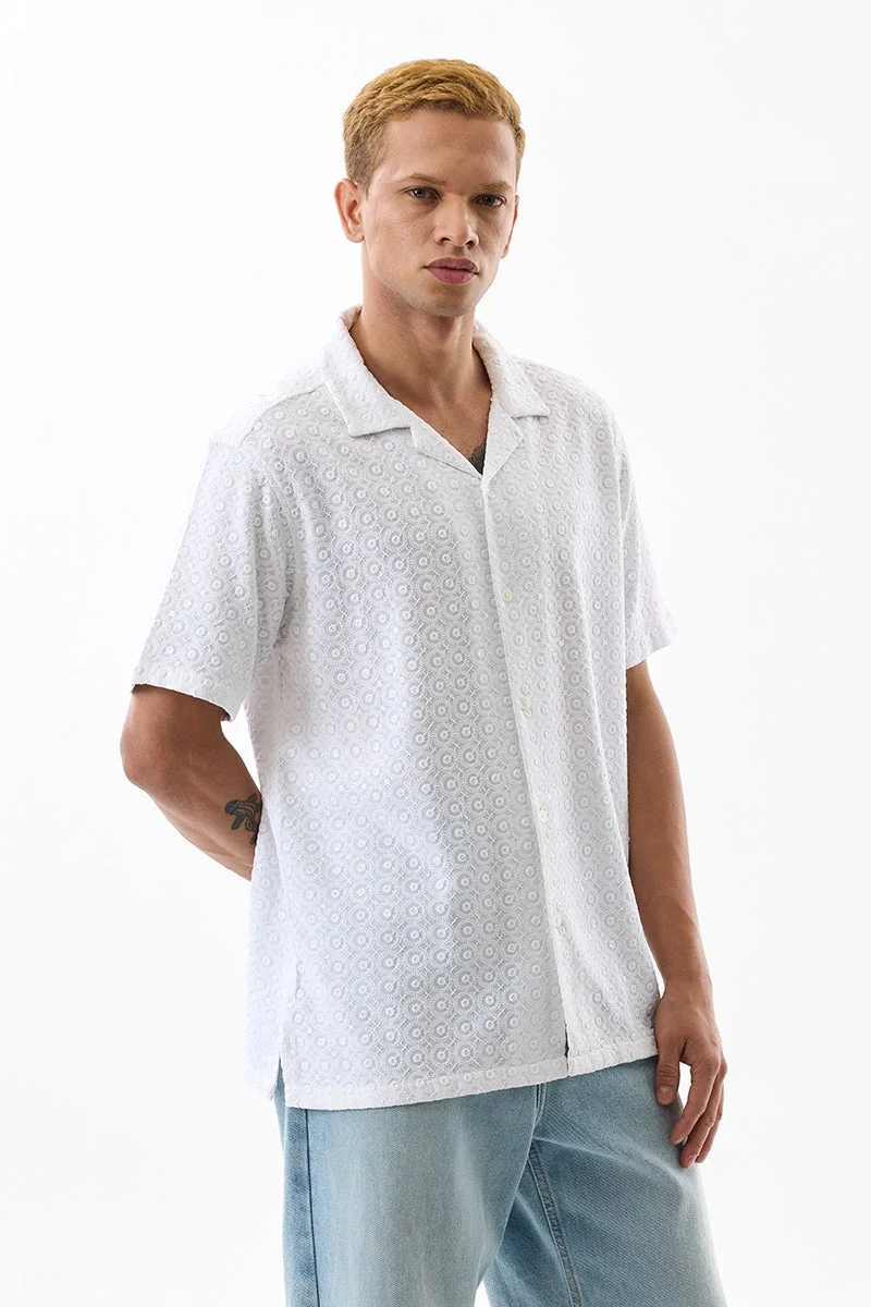 سنيتش White Embroidered Half Sleeve Boxy Shirt
