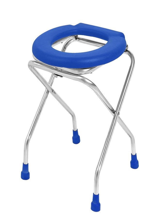 NEOSAFE Stainless Steel Round Commode Shower Chair for Bathroom (Blue) - Image 1