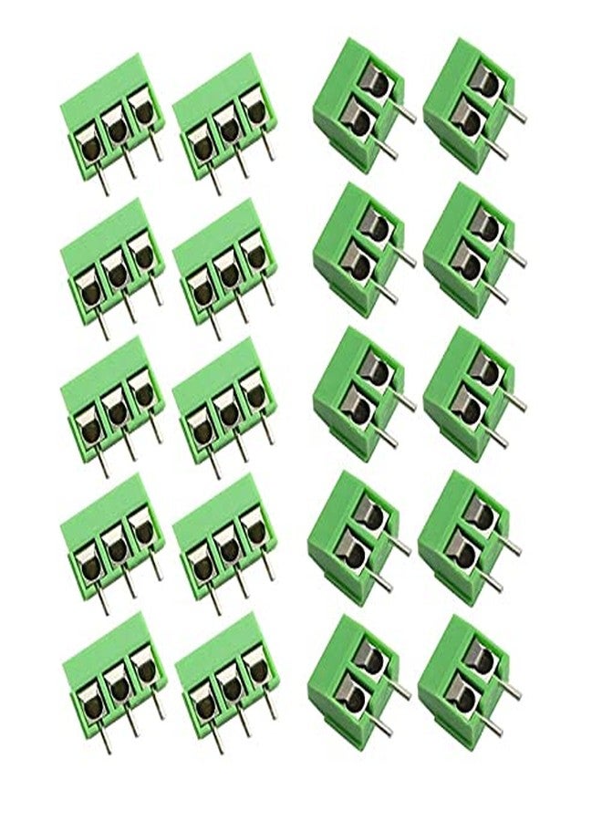 TECHDELIVERS® Combo of 2 pin & 3 Pin PBT PCB Mount Screw Terminal 5mm pitch Block Connectors Green - 10 Each - Image 1