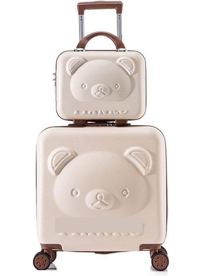 GNEY 2pcs Trolley Bag and Cosmetic [14 Inch-18 Inch] Small Cabin Suitcases for Travel with Wheels Password Lock Kids Girl Suitcase Mini Rolling Luggage (Cream) - Image 1