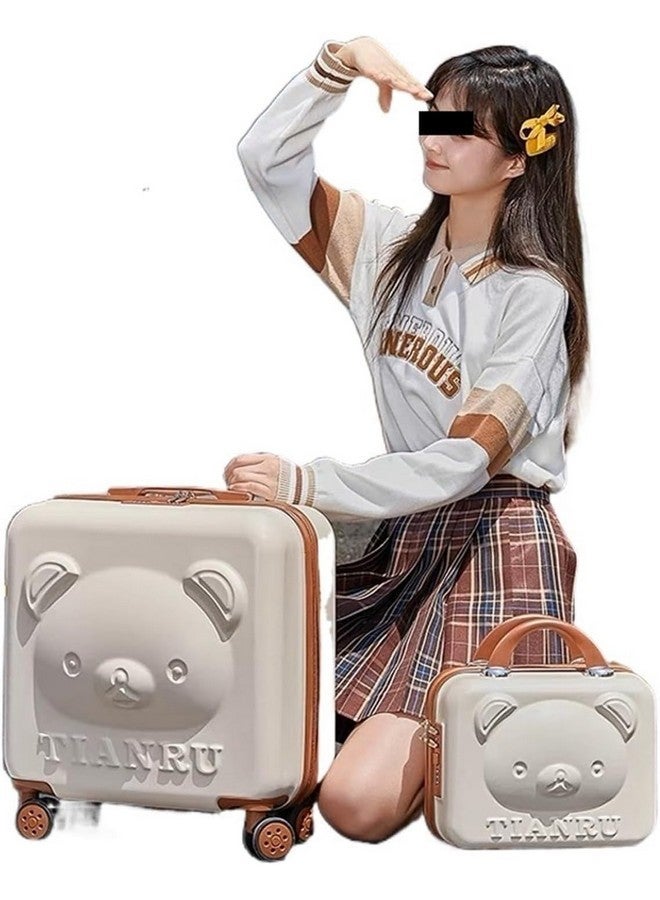 GNEY 2pcs Trolley Bag and Cosmetic [14 Inch-18 Inch] Small Cabin Suitcases for Travel with Wheels Password Lock Kids Girl Suitcase Mini Rolling Luggage (Cream) - Image 2