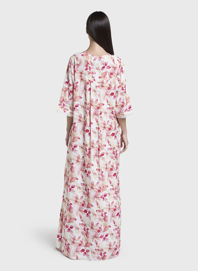 Kashkha  Red  Print Rayon Long Nightwear Dress (CNH484) for Women | Best Price UAE