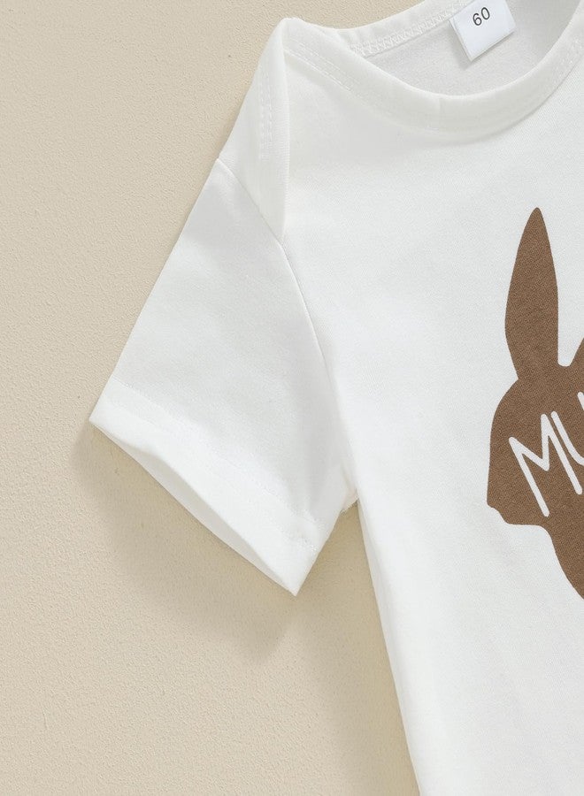 Thilsidee Newborn Baby Boy Girl Easter Day Clothes Set Short Sleeve Rabbit Romper Long Pants Hat My First Easter Outfits (A-White, 3-6 Months) - Image 5