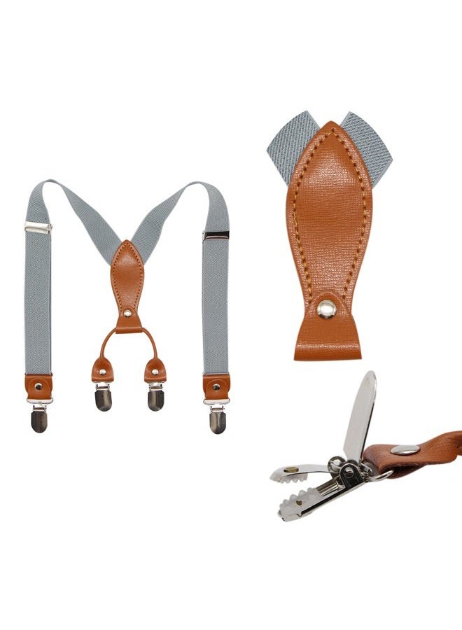 Bioterti Suspenders & Bowtie Set for Kids and Baby - Adjustable Elastic X-Band Strong Braces, Light Grey, One Size - Image 2
