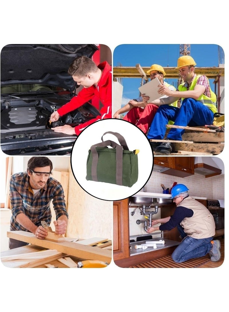 Excefore Canvas Tool Bag, 14 Inch Wide Mouth Heavy Duty Tool Storage Bag with Large Capacity, Tool Tote Bag for Electricians, Power Tool Organizer Pouch, Tool Bags for Men (Green) - Image 5