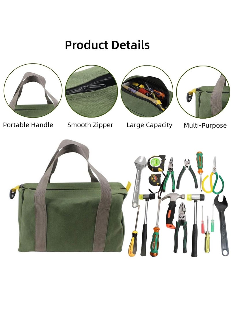Excefore Canvas Tool Bag, 14 Inch Wide Mouth Heavy Duty Tool Storage Bag with Large Capacity, Tool Tote Bag for Electricians, Power Tool Organizer Pouch, Tool Bags for Men (Green) - Image 3