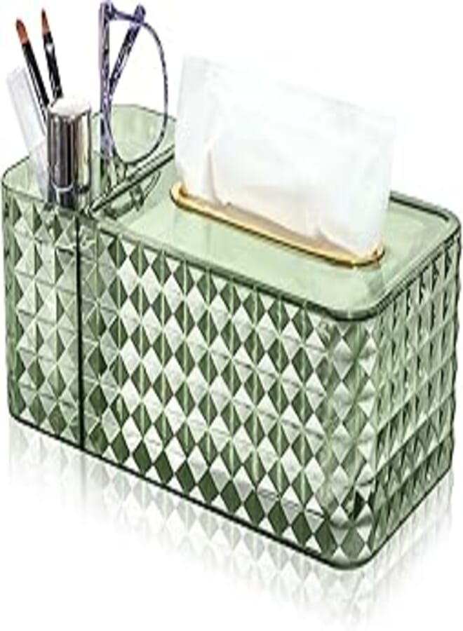 VANZAVANZU Tissue Box Holder & Desk Organizer, Exquisite Clear Tissue Box Holders Rectangular, Multifunctional Tissue Box Cover Tissue Paper Box with Storage Box -9.5 * 4.7 * 3.5 Inches(Green)