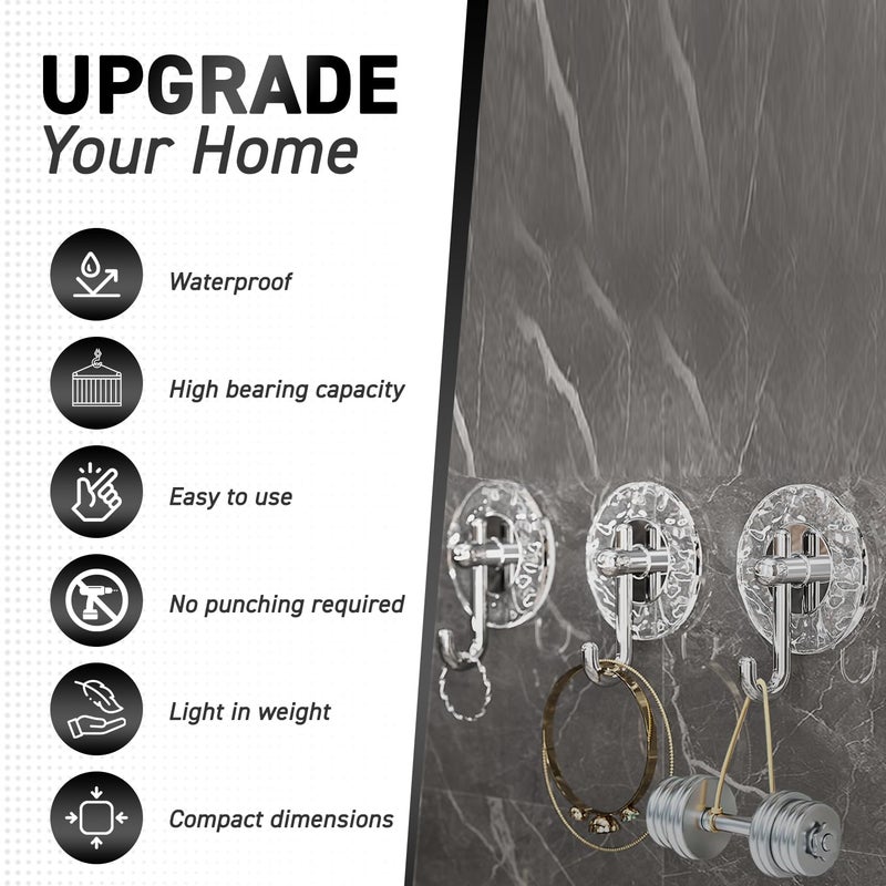 Dravina Hooks for Wall Without Drilling Waterproof No Drilling Heavy Duty Adhesive Nail for Bathroom Kitchen Home Decor Items 4 PET Wall Hook Tranparent Round Set of 4 Round Hook - Image 2