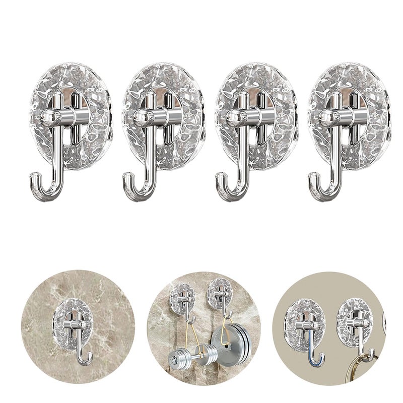 Dravina Hooks for Wall Without Drilling Waterproof No Drilling Heavy Duty Adhesive Nail for Bathroom Kitchen Home Decor Items 4 PET Wall Hook Tranparent Round Set of 4 Round Hook - Image 1