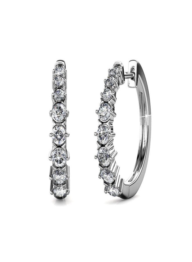 Cate & Chloe Claire 18k White Gold Plated 20mm Silver Hoop Earrings with Simulated Diamond Crystals, Small Elegant Hoops, Hypoallergenic Jewelry for Women, Gift for Her - Image 1