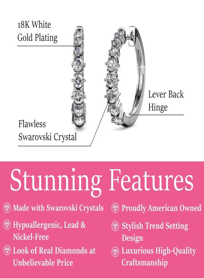 Cate & Chloe Claire 18k White Gold Plated 20mm Silver Hoop Earrings with Simulated Diamond Crystals, Small Elegant Hoops, Hypoallergenic Jewelry for Women, Gift for Her - Image 2