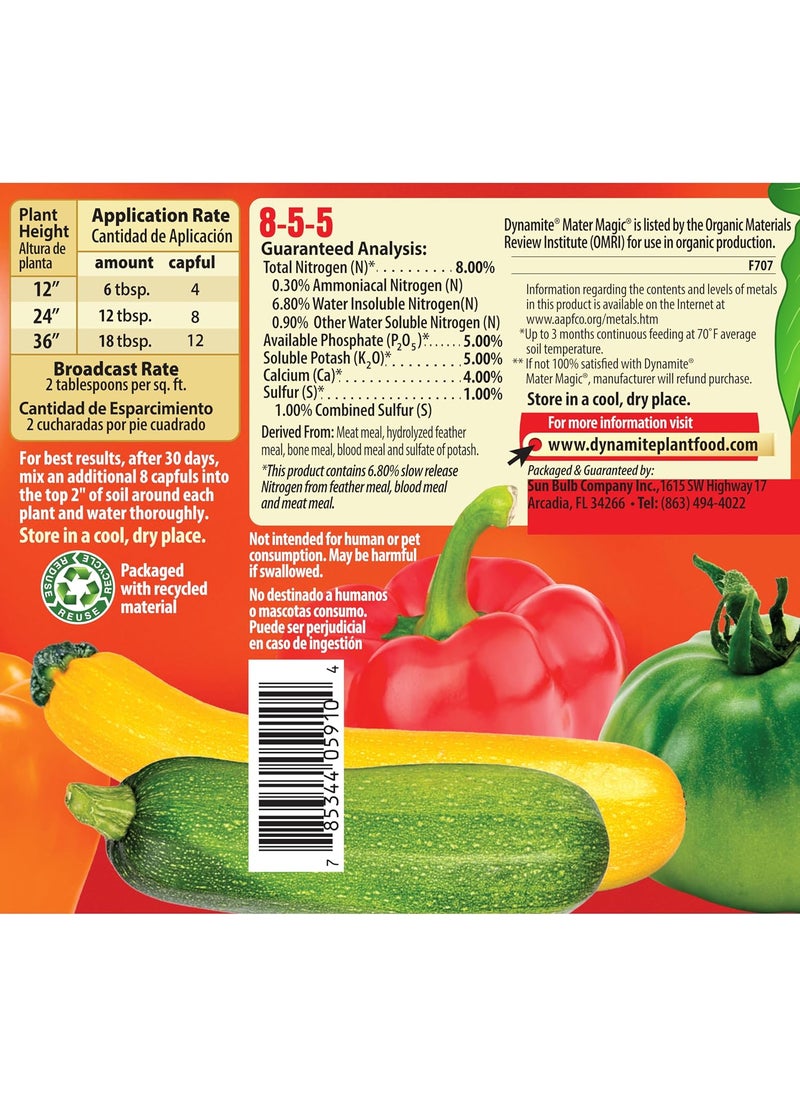 Dynamite Dynamite Mater Magic  Organic Tomato Fertilizer for Bigger Juicier Tomatoes and Vegetables OMRI Listed Nitrogen and CalciumRich Plant Food  675 Pound Container with Shaker Lid Pack of 2  - Image 3