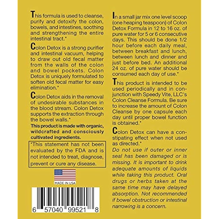 SpeedyVite® Colon Detox Organic Supports Natural Removal of Toxins* Charcoal Psyllium Flax Apple Fiber Slippery Elm Fennel 10oz All Natural Powder (1 x 10oz) - Image 5