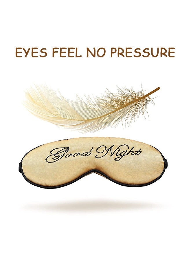 2 Pcs Double Sided Letter Embroidery Eye Sleep Mask, Adjustable Strap Soft Breathable Imitation Silk Sleep Eye Cover, Travel Nap Meditation Shading Blindfold (Green+Gold)