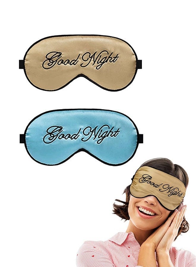 2 Pcs Double Sided Letter Embroidery Eye Sleep Mask, Adjustable Strap Soft Breathable Imitation Silk Sleep Eye Cover, Travel Nap Meditation Shading Blindfold (Green+Gold)