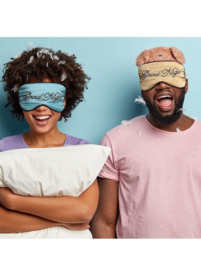 2 Pcs Double Sided Letter Embroidery Eye Sleep Mask, Adjustable Strap Soft Breathable Imitation Silk Sleep Eye Cover, Travel Nap Meditation Shading Blindfold (Green+Gold)